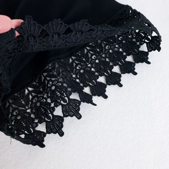 Boho Floral Embroidery Duster Kimono Womens M Black Buttoned Waist Peasant Lace - Picture 10 of 10